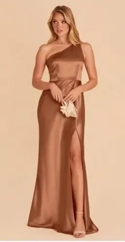 Birdy Grey Kira copper satin 1 shoulder bridesmaid bridal maxi dress NWOT Medium