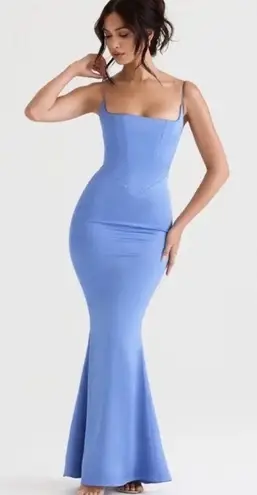 House Of CB NWOT Olivette Periwinkle Satin Corset Maxi Dress Sz XL