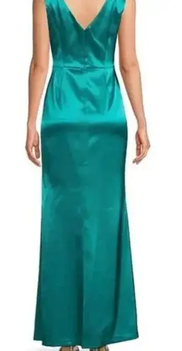 Eliza J Ruffle Satin Mermaid Maxi Gown Women's 14 Jade Green Formal Slit NWT