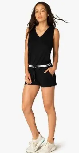 Beyond Yoga Varsity hooded black modal romper size S small