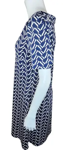 Julie Brown NYC Womens Medium Short Sleeve Blue White Midi Sheath Dress Zipper