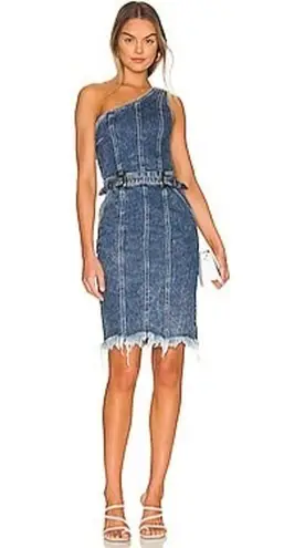 Retrofête Giorgio One-Shoulder Short Belted Denim Dress size small