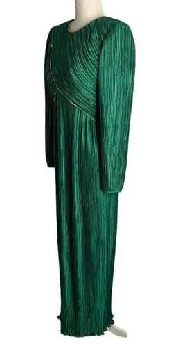 Vintage 80s George F Couture Evening Dress S Green Accordion Pleats Designer Zip