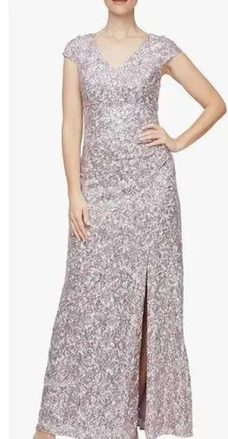 Alex Evenings NWT Women's Long Corded Lace with Surplice Neckline Mauve Size 4