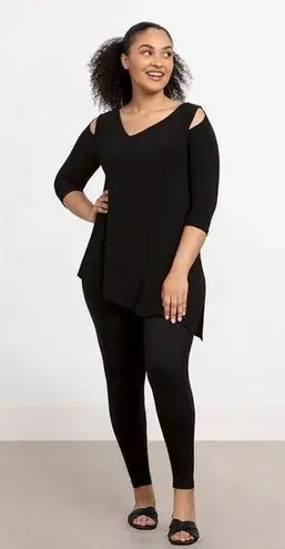 Sympli Nu Focus Tunic Cut Out Shoulder Asymmetrical Hem Top Black Size 2