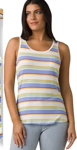 prAna Tank Top Foundation Scoop Neck Women Morning Glory Stripe Shirt Small