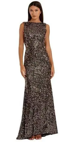Mac Duggal Bronze Cowl Back Boat Neck Sequined Evening Gown 26331 Size 2 NEW
