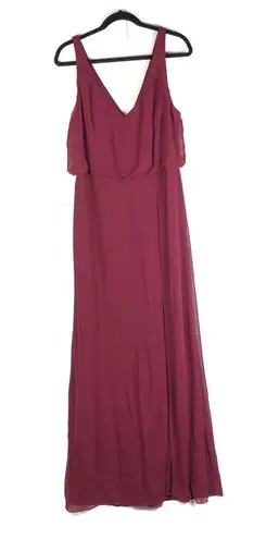 THREAD Bridesmaid Ines Chiffon Sleeveless Gown Burgundy Dessy Collection Size 18 Red