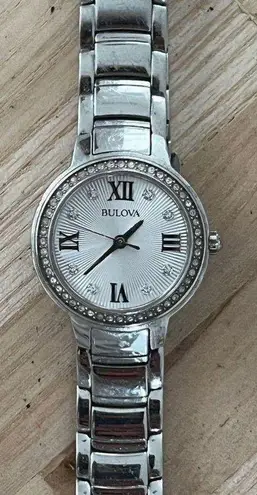 Bulova Ladies Watch Crystal Embellishments Pearl Dial Crystal Markers