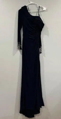 Mac Duggal Ieena 12231A One Shoulder Long Sleeve Jersey Gown SZ 2 Midnight