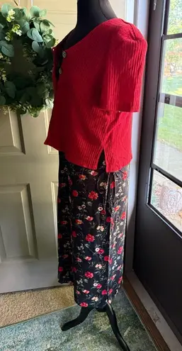 Vintage 90s Studio C floral tank maxi dress cardigan set, size 8 Red