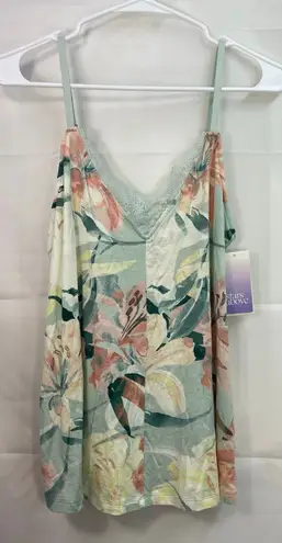 Stars Above NEW women's blue floral lace v-neck adjustable pajama tank top M