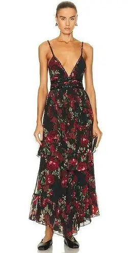Rococo Sand Tiered Maxi Dress, Black Red Roses, Size XS New w/Tag $478 SOLD OUT
