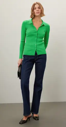 Lauren Ralph Lauren Green Collared Polo Ribbed Knit Cardigan Sweater Size M Size M