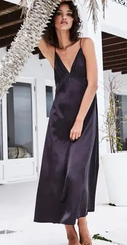 Rowie the Label Kassia strappy back deep V black slip maxidress gown Lar… Size L