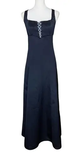 Vintage 90s Blue Satin Rhinestone Princess Prom Dress. S/M Romantic Fairy Gothic Size M