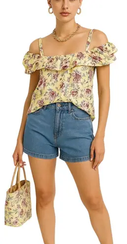 NWT No Comment Off Shoulder Ruffle Floral Blouse Yellow 3XL Cottagecore Garden Yellow Size undefined