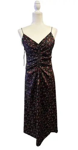 Sandro Paris Emmanuela Floral-print Satin Midi Dress In Black Red Sz 38/US 6
