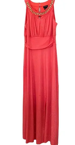 Enfocus Studio Enfocus Petite Pink Sparkle Beaded High Neck Key Hole Maxi Formal Dress Size 8