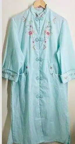 Vintage Chinese Traditional Embroidered House Robe Aqua Blue size M (40) Size M