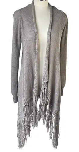 LOVE STITCH Womens Gray Knit Fringe Cardigan Sweater Duster Long Sleeve M Gray Size M