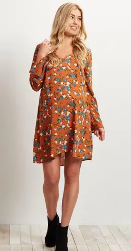 Pinkblush Rust Floral Printed V-Neck Chiffon Maternity Dress NWT Size Medium