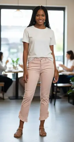 Kate & Mallory Pink Cropped Jeans with Ruffle Hem Size 8 Pink Denim