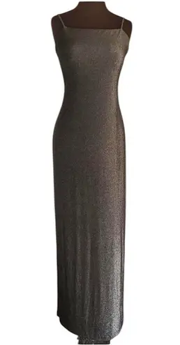 Vintage Y2K 90s City Triangles Metallic Shimmer Maxi Dress Whimsigoth Medium Gray