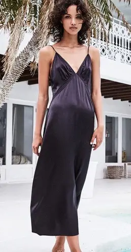 Rowie the Label Kassia strappy back deep V black slip maxidress gown Lar… Size L