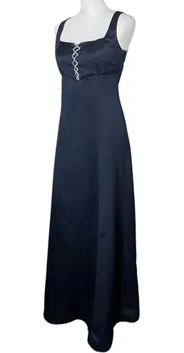 Vintage 90s Blue Satin Rhinestone Princess Prom Dress. S/M Romantic Fairy Gothic Size M