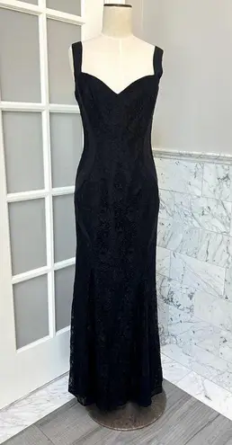 Monique Lhuillier ML Evening Black Lace Mermaid Full Length Gown Size 10