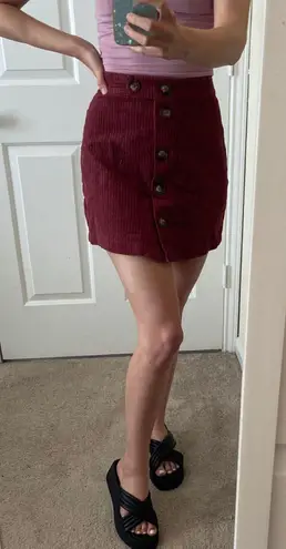 Francesca's Francesca’s Burgundy Corduroy Button Mini Skirt 