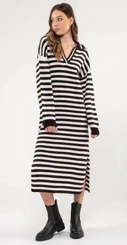 City Streets Striped Sweater Dress with Collar V
