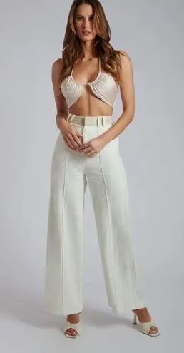 Meshki  Kimia Satin Ruched Tie Halter Crop Top Large Tofu Ivory Cream