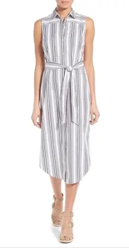 Foxcroft Stripe Non-Iron Cotton Sleeveless Maxi Shirtdress 6 EUC