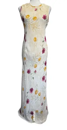 Vintage Y2K Cream Floral Fairy Whimsy Maxi Church Spring Dress Sleeveless (M) Size M