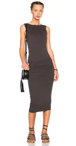 James Perse NWT Open Back Skinny Sheath in Black Ruched Tank Dress 0 / XS