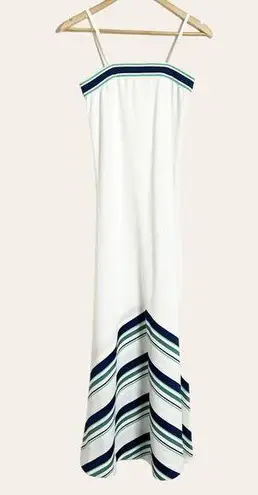 Vintage 70’s Retro White Striped Sleeveless Square Neck Maxi Dress Size S