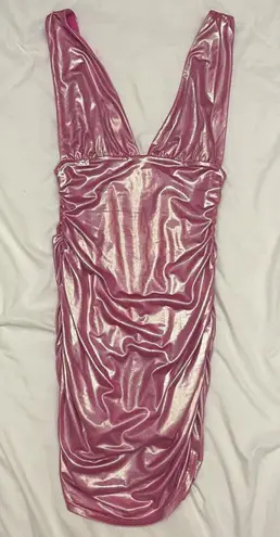 superdown Revolve Kerrie Deep V Dress in Pink, Pink Metallic Mini Formal Dress