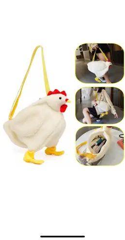 Women’s Faux Fur Cartoon Chicken Plush Tote & Crossbody Bag
