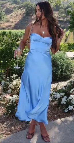 Katie May New Flora Bustier top sleeveless satin Blue Cocktail midi Dress XS