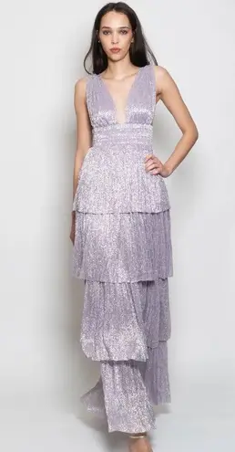 Sabina Musayev Alpha Pleated Knit Layered Maxi Dress, Lilac/Purple Size XL NEW