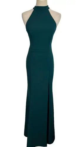 BHLDN Lennox Halter Open-Back Side-Slit Stretch Crepe Gown in Dark Emerald