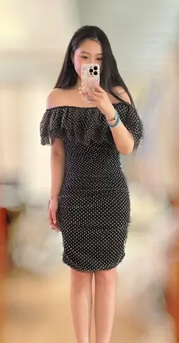 Maje Ruffled Polka Dot Dress In black NWT