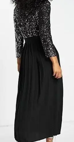 Little Mistress black long sleeve sequin pleated dress gunmetal Party New Sz 6