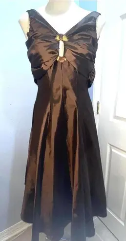 Vintage Bari Jay Espresso Brown Taffeta Cocktail Dress Beaded Ring Bow Detail 2