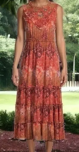 Johnny Was Josephina Mesh Floral tiered Midi-Dress NWT