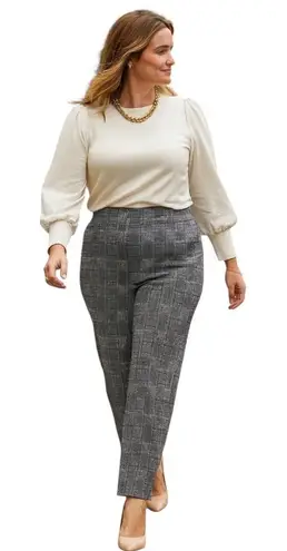 Jones Studio Dress Pants Pull On Ankle Knit Black Cream Plaid Women’s Size 16W