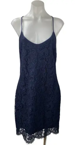 LAUREN Ralph Lauren Blue Lace Floral Sleeveless Cami Camisole Mini Dress Size 10