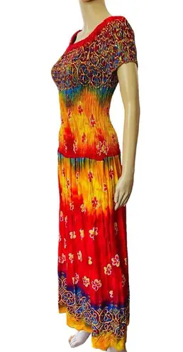 NEW Y2K Hippie Boho Eclectic Indie Tropical Floral Tie Dye Drop Waist Maxi Dress Size undefined